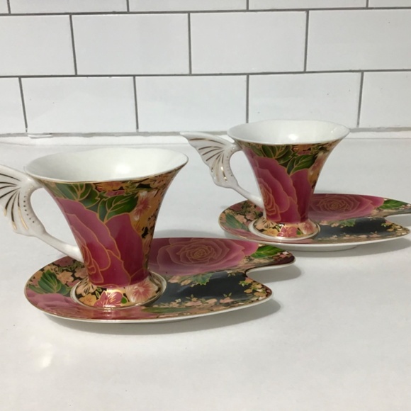 VTG Adeline Porcellana Fine Set of 2 Tea Cup and Saucer Set Floral Design - Picture 10 of 12